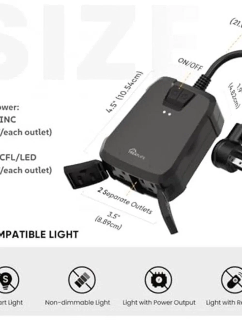 2 in 1 Outdoor Smart Dimmer Plug, 2 Individual Control Sockets, 600W, Alexa